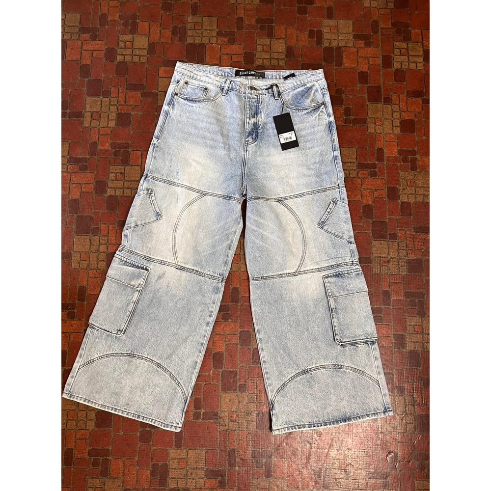 Silnt Chptrs Arsenal Light Wash Wide Leg Cargo Jeans Size 38 SC-J3-016